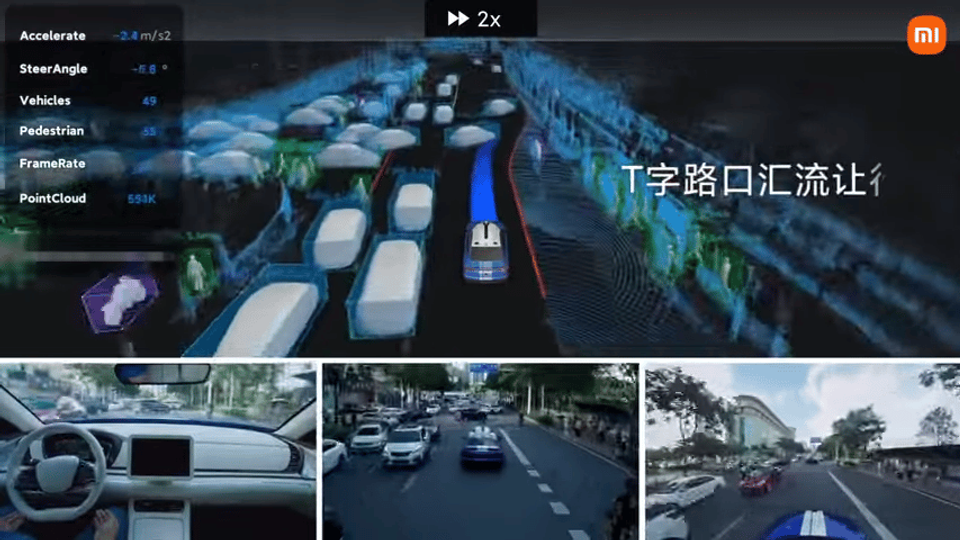 Auto elettrica di xiaomi con guida autonoma, visione AI