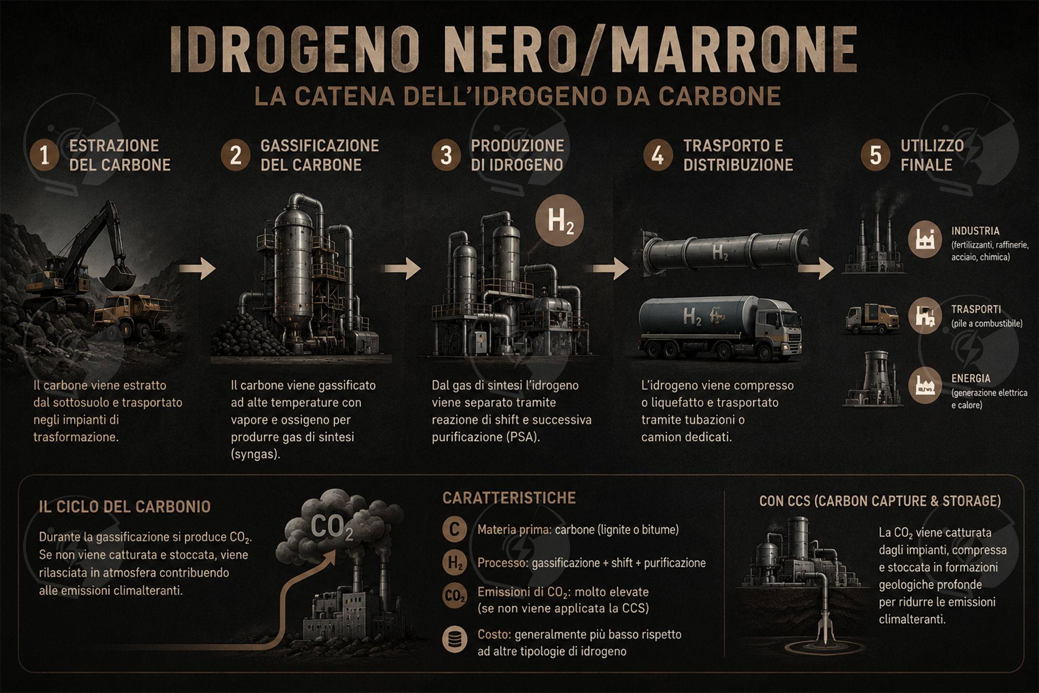 Schema di produzione dell'idrogeno nero (marrone) | Elettronauti.it