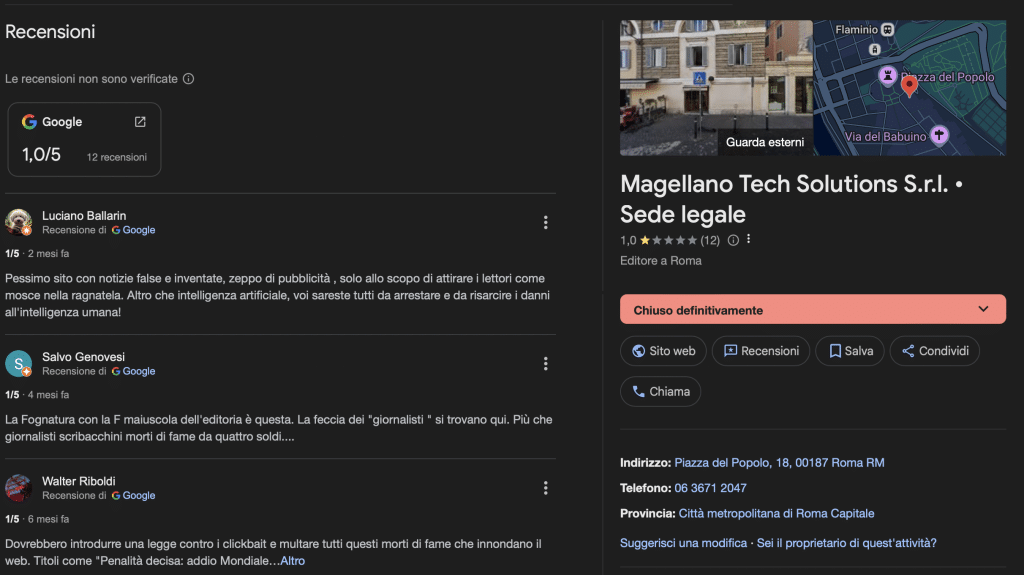Recensioni Google del portale Magellano Tech Solution | Elettronauti.it