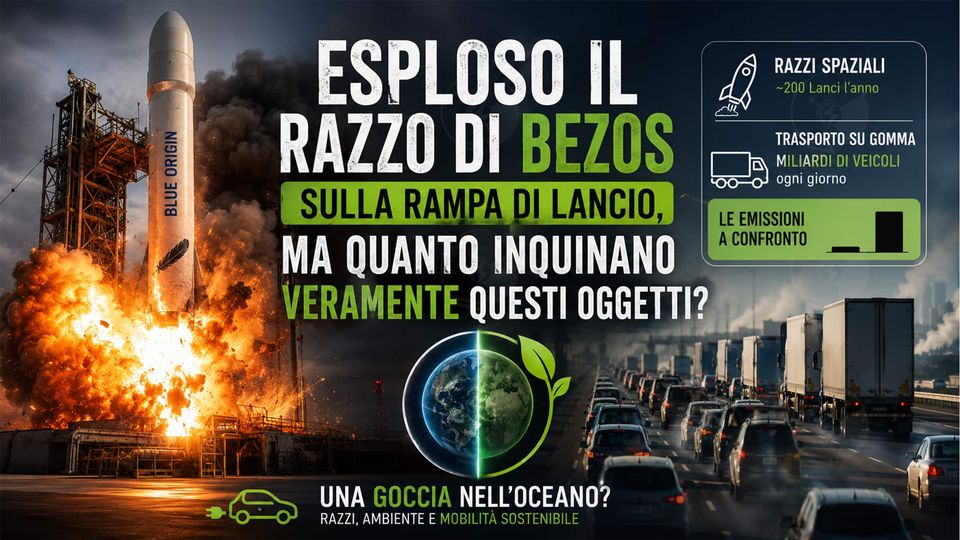 Esploso il razzo di Bezos sulla rampa di lancio, ma quanto inquinano veramente questi oggetti?