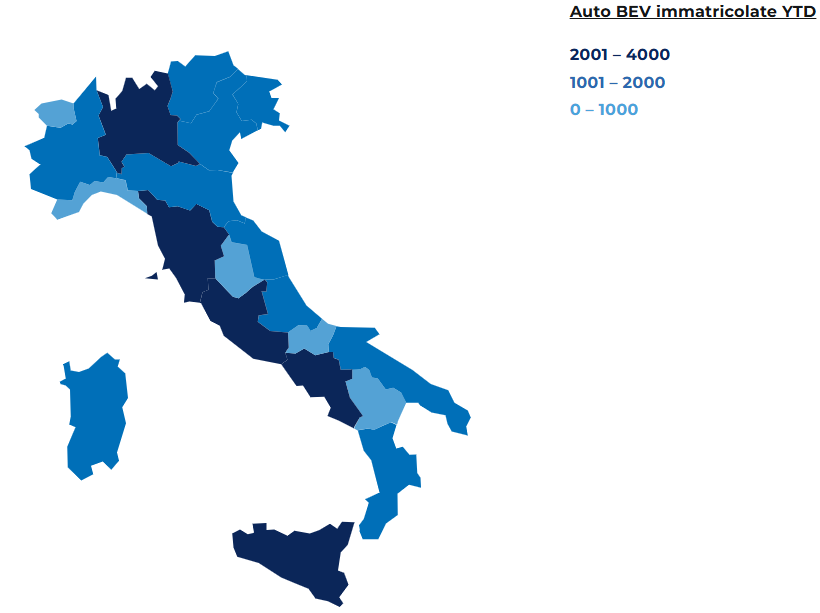 Immatricolazioni per regione da inizio 2026 (fonte: Motus-e) | Elettronauti.it