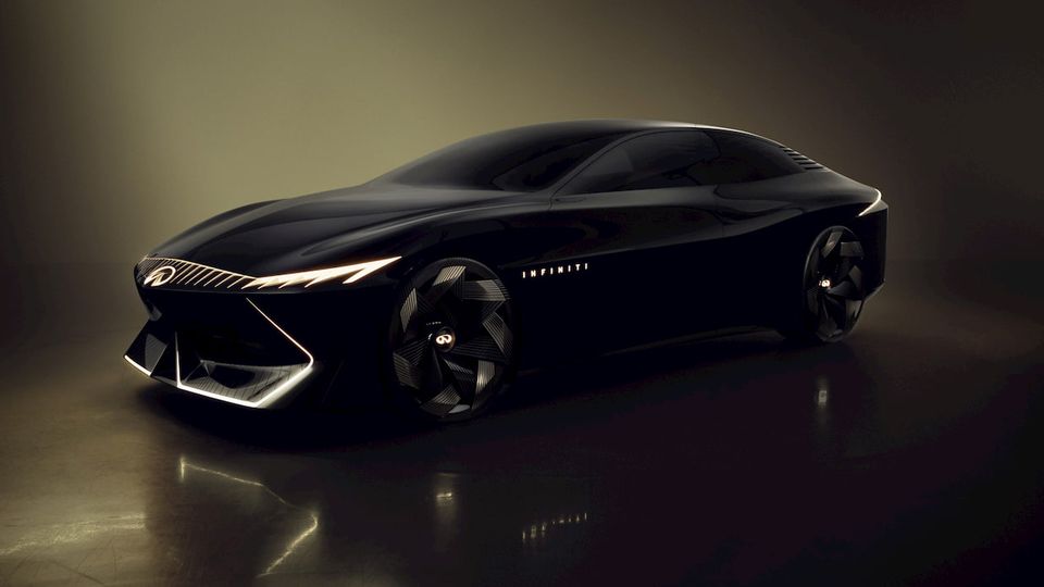 Infiniti presenta la berlina elettrica Vision Qe, un'anteprima del primo veicolo elettrico del marchio.