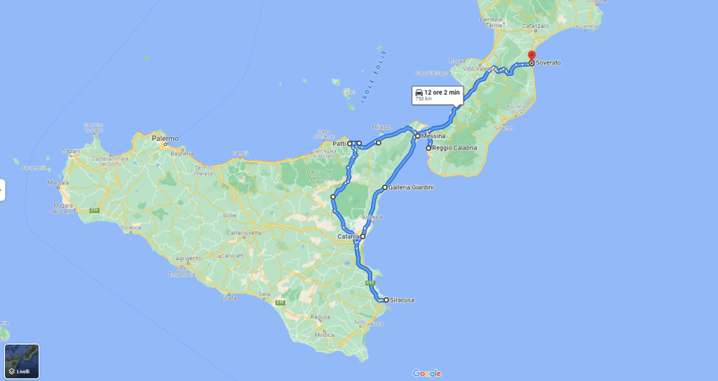 percorso vacanza completo del viaggio – 750 km in totale