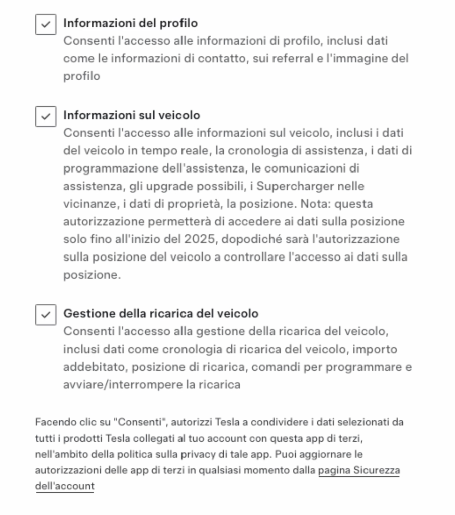 permessi tesla per accesso ad evearn