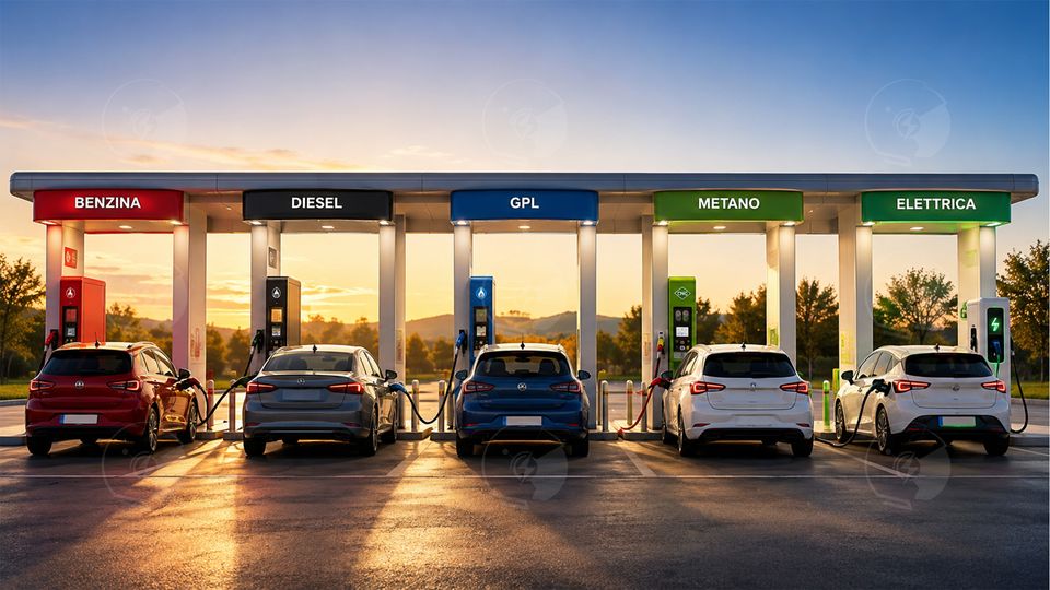Auto ad una stazione di rifornimento multi energia