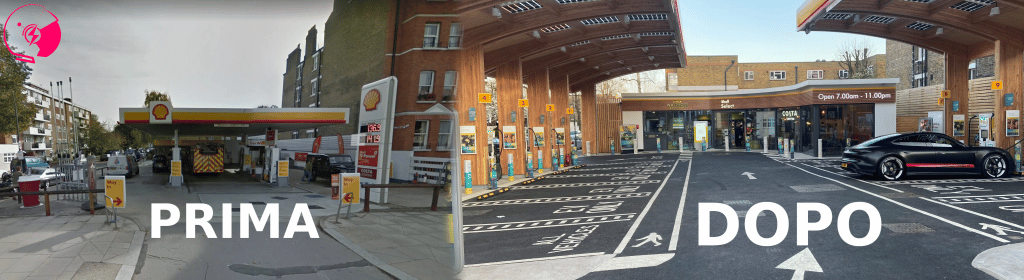 Prima e Dopo Stazione di ricarica Shell Recharge