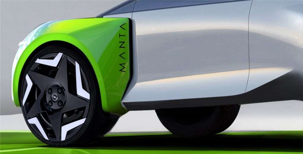 parafango opel manta elettrica verde e grigia