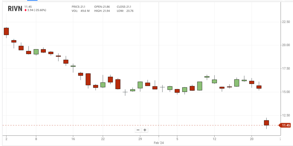 L’andamento di Rivian da inizio 2024 (fonte: Stockanalysis) | Elettronauti.it