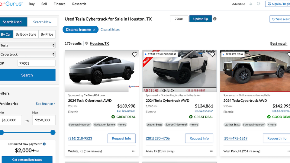 Ci sono più di 175 Cybertrucks Tesla “usati” in vendita in US