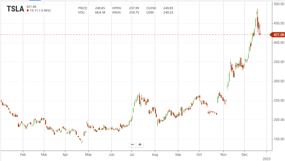 Il titolo Tesla da inizio 2024 (fonte: Stockanalysis) | Elettronauti.it
