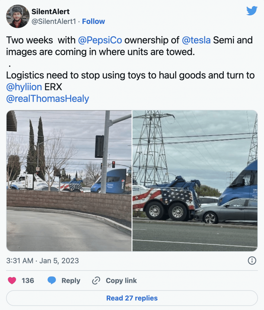 Tesla Semi Twitter post | Elettronauti.it