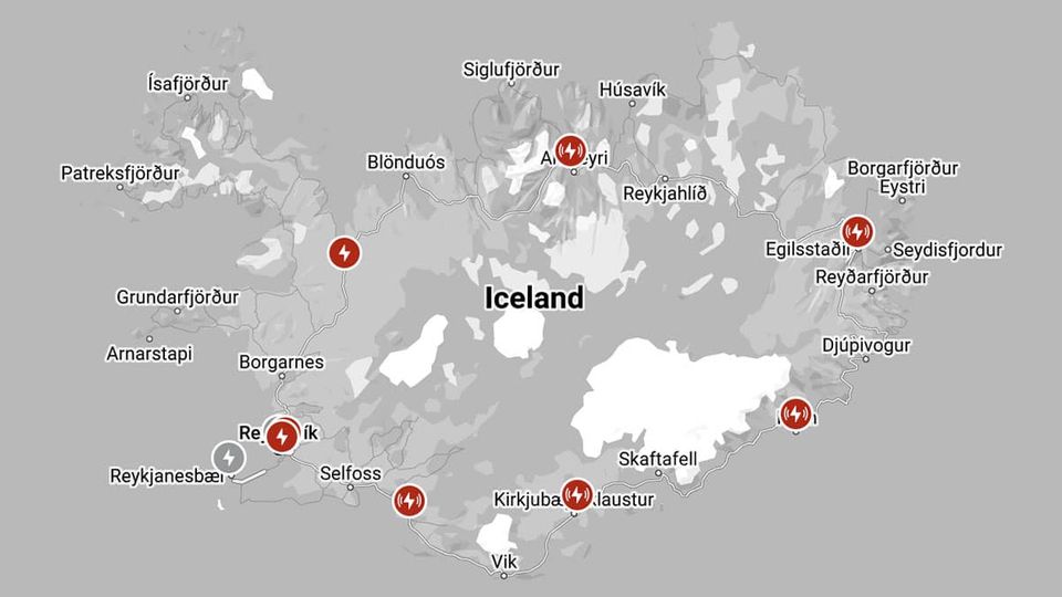 Tesla Supercharger Islanda Mappa
