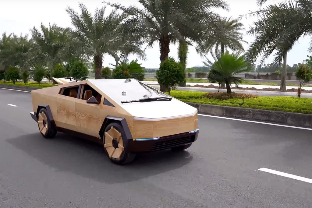 Il Cybertruck superecologico è questo, realizzato in legno. | Elettronauti.it