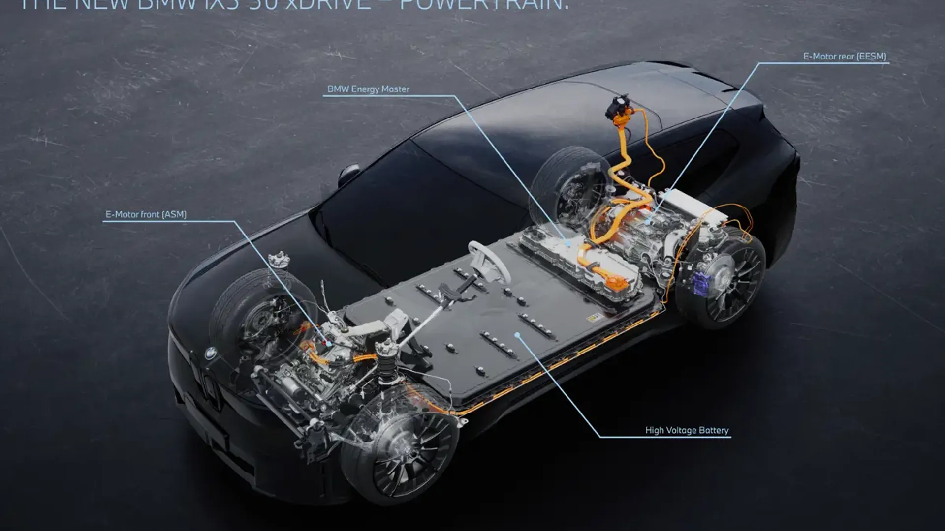 Elettronauti - BMW iX3 40 - Schema tecnico - Vista anteriore a tre quarti
