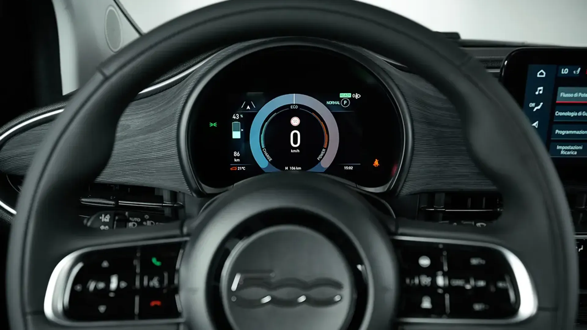 Elettronauti - Fiat 500e 24 kWh - Blu - Plancia - Vista della plancia