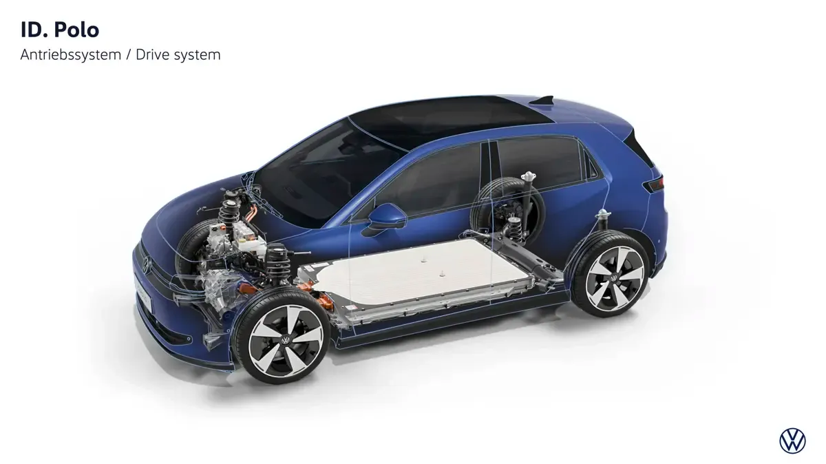 Elettronauti - Volkswagen ID. Polo 155 kW - Schema tecnico - Vista anteriore a tre quarti
